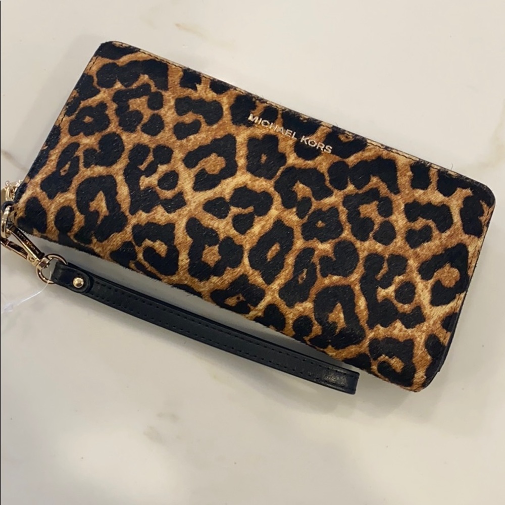 Michael Kors Leopard-Print Calf Hair Wristlet